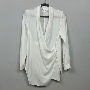 Do+BE Ivory Ruched Side Buttons Long Sleeve Blouse Sz S